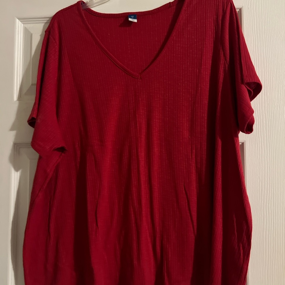 Old Navy Luxe Red Short Sleeve V-Neck Tee